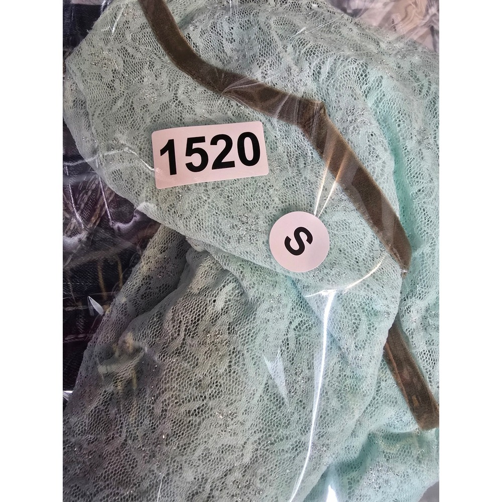 Free People Mint Green Floral Lace Metallic Shimmer Velvet Trim Scoop Neck Top S - Picture 5 of 5
